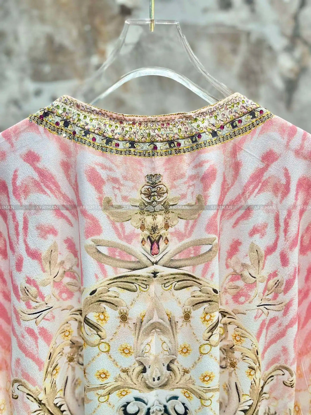 Exquisite designer dress Women New V Neck Crystal Beaded Flare Sleeve