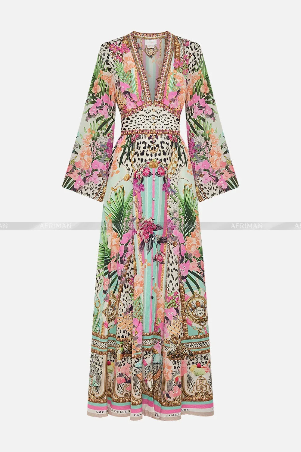 Designer Dress 2024 Resort wear Spring New V Neck Pink Leopard Print